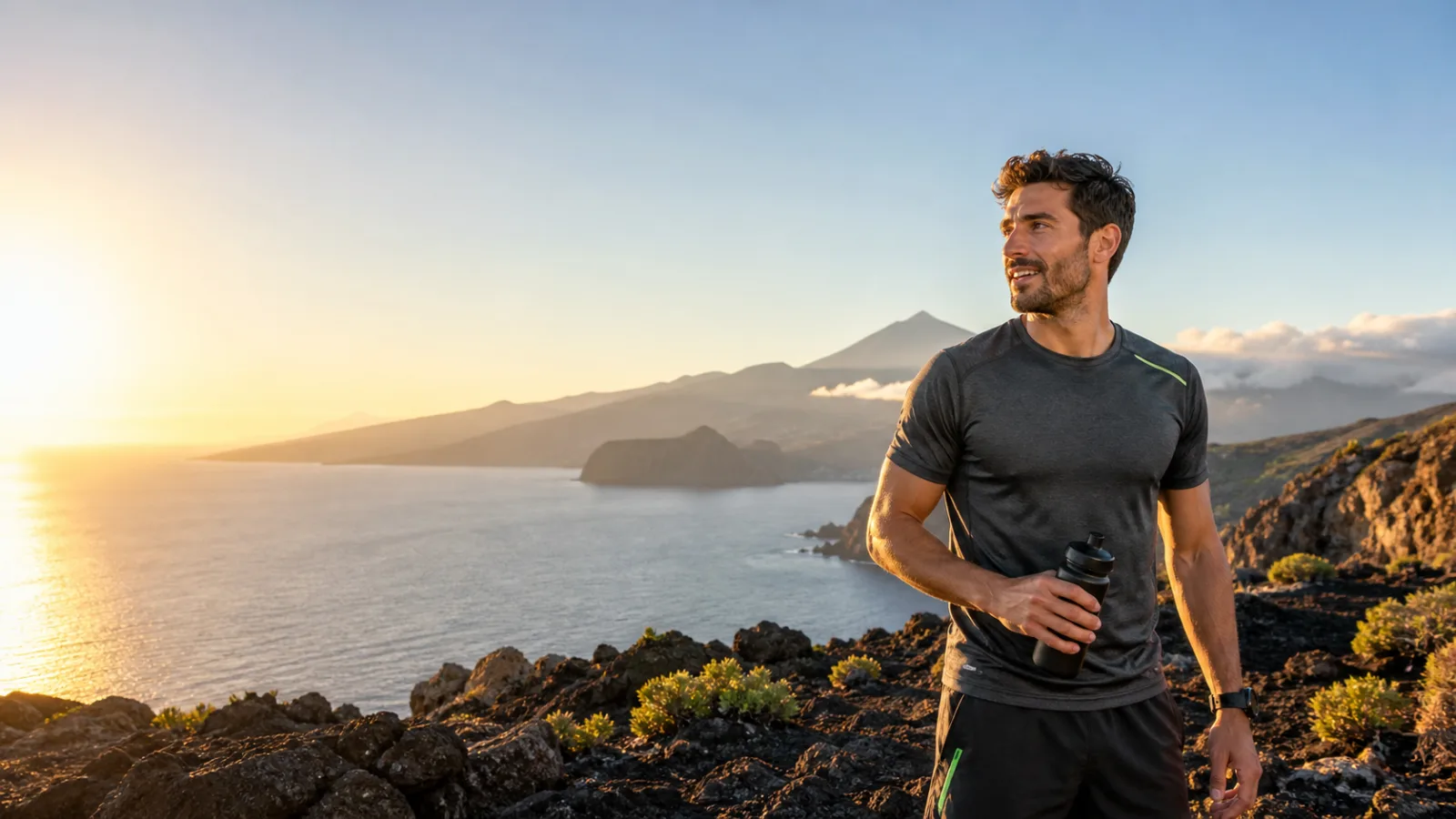 Entrenamiento personal online frente al paisaje volcánico y atlántico de Canarias